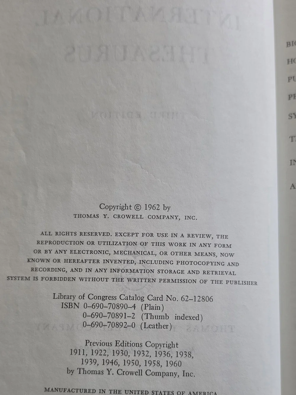 Roget's International Thesaurus Third Edition 1962 Thumb Indexed Hardcover Thoma